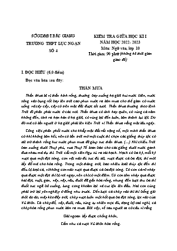 Đề kiểm tra giữa học kì 1 Ngữ văn Lớp 10 - Năm học 2022-2023 - Trường THPT Lục Ngạn số 4 (Có hướng dẫn chấm)