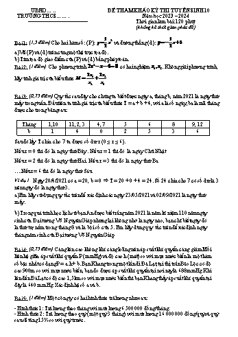 Đề tham khảo kỳ thi tuyển sinh Lớp 10 môn Toán - Năm học 2023-2024 (Có đáp án và biểu điểm)