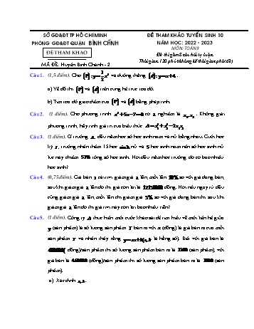 Đề tham khảo tuyển sinh Lớp 10 môn Toán - Mã đề HBC2 - Năm học 2022-2023 - Phòng GD&ĐT Bình Chánh (Có hướng dẫn giải)