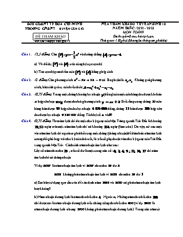 Đề tham khảo tuyển sinh Lớp 10 môn Toán - Mã đề HCG3 - Năm học 2022-2023 - Phòng GD&ĐT Cần Giờ (Có hướng dẫn giải)
