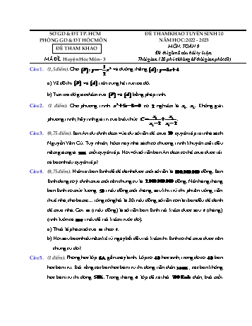 Đề tham khảo tuyển sinh Lớp 10 môn Toán - Mã đề HHM3 - Năm học 2022-2023 - Phòng GD&ĐT Hóc Môn (Có hướng dẫn giải)