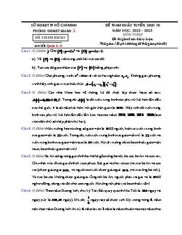 Đề tham khảo tuyển sinh Lớp 10 môn Toán - Mã đề Quận 3.2 - Năm học 2022-2023 - Phòng GD&ĐT Quận 3 (Có hướng dẫn giải)