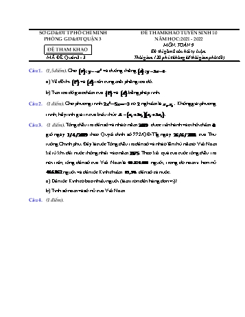 Đề tham khảo tuyển sinh Lớp 10 môn Toán - Mã đề Quận 3.3 - Năm học 2021-2022 - Phòng GD&ĐT Quận 3 (Có hướng dẫn giải)