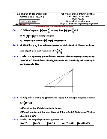 Đề tham khảo tuyển sinh Lớp 10 môn Toán - Mã đề Quận 5.2 - Năm học 2021-2022 - Phòng GD&ĐT Quận 5 (Có hướng dẫn giải)