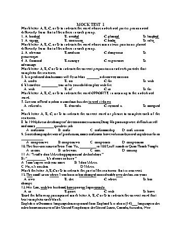 Đề thi thử vào Lớp 10 môn Tiếng Anh - Test 1 (Có đáp án)