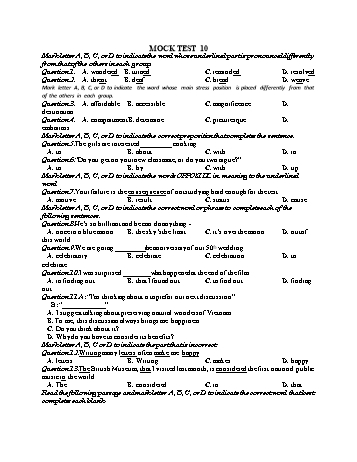 Đề thi thử vào Lớp 10 môn Tiếng Anh - Test 10 (Có đáp án)