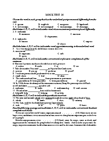 Đề thi thử vào Lớp 10 môn Tiếng Anh - Test 16 (Có đáp án)