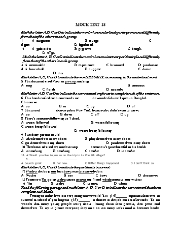 Đề thi thử vào Lớp 10 môn Tiếng Anh - Test 18 (Có đáp án)