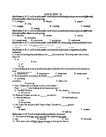 Đề thi thử vào Lớp 10 môn Tiếng Anh - Test 19 (Có đáp án)