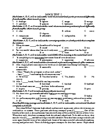 Đề thi thử vào Lớp 10 môn Tiếng Anh - Test 2 (Có đáp án)