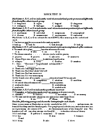 Đề thi thử vào Lớp 10 môn Tiếng Anh - Test 20 (Có đáp án)