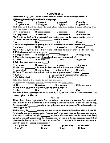 Đề thi thử vào Lớp 10 môn Tiếng Anh - Test 21 (Có đáp án)