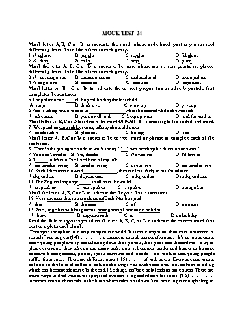 Đề thi thử vào Lớp 10 môn Tiếng Anh - Test 24 (Có đáp án)