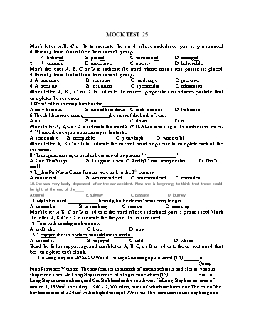 Đề thi thử vào Lớp 10 môn Tiếng Anh - Test 25 (Có đáp án)