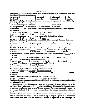 Đề thi thử vào Lớp 10 môn Tiếng Anh - Test 27 (Có đáp án)