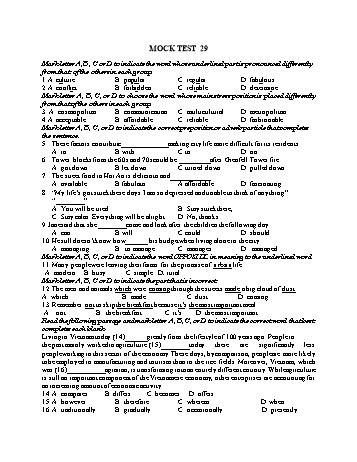 Đề thi thử vào Lớp 10 môn Tiếng Anh - Test 29 (Có đáp án)