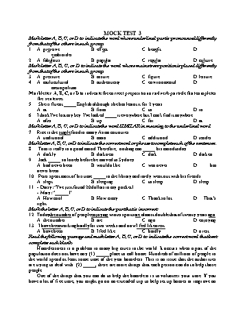 Đề thi thử vào Lớp 10 môn Tiếng Anh - Test 3 (Có đáp án)