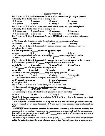 Đề thi thử vào Lớp 10 môn Tiếng Anh - Test 31 (Có đáp án)