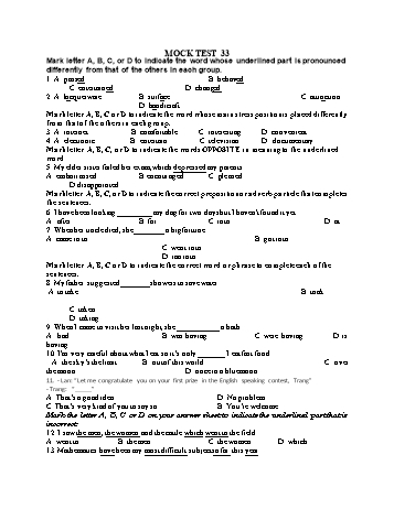 Đề thi thử vào Lớp 10 môn Tiếng Anh - Test 33 (Có đáp án)