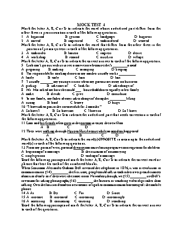 Đề thi thử vào Lớp 10 môn Tiếng Anh - Test 4 (Có đáp án)