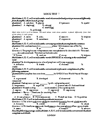 Đề thi thử vào Lớp 10 môn Tiếng Anh - Test 7 (Có đáp án)