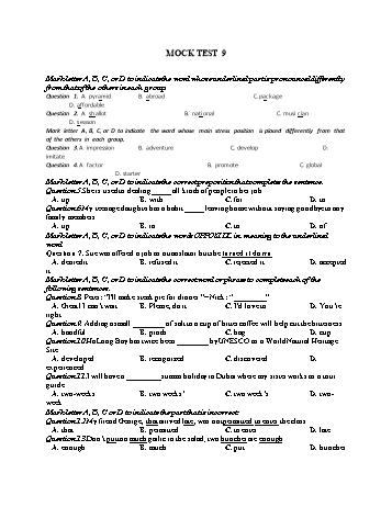 Đề thi thử vào Lớp 10 môn Tiếng Anh - Test 9 (Có đáp án)