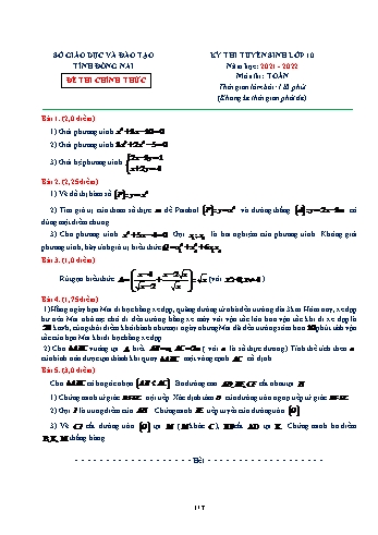 Kỳ thi tuyển sinh Lớp 10 môn Toán - Năm học 2021-2022 - Sở GD&ĐT Đồng Nai (Có hướng dẫn giải)