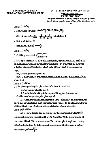 Kỳ thi tuyển sinh vào Lớp 10 THPT môn Toán - Năm học 2021-2022 - Trường THCS Nguyễn Đình Chiểu (Có hướng dẫn chấm)