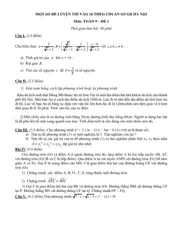 Một số đề luyện thi vào Lớp 10 môn Toán (Theo chuẩn Sở GD&ĐT Hà Nội)
