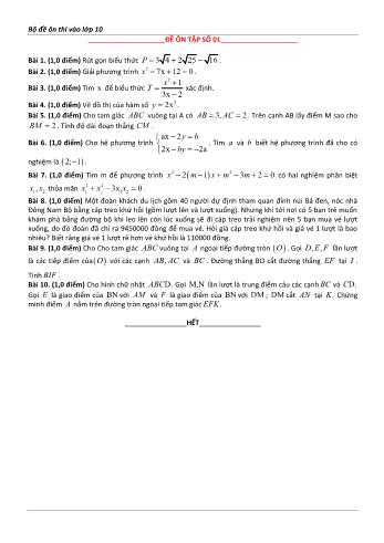 Đề ôn thi vào Lớp 10 môn Toán - Đề số 1 - Năm học 2023-2024 (Có lời giải chi tiết)