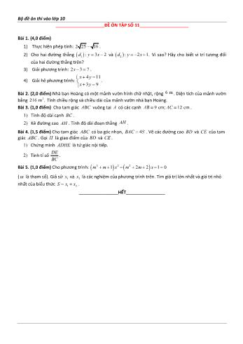 Đề ôn thi vào Lớp 10 môn Toán - Đề số 11 - Năm học 2023-2024 (Có lời giải chi tiết)