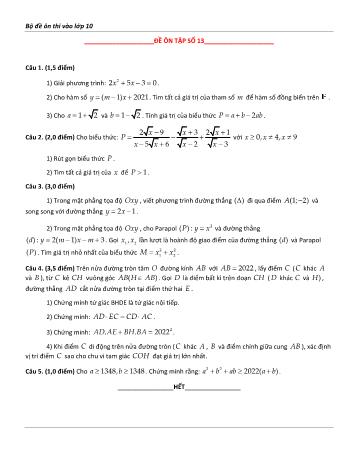 Đề ôn thi vào Lớp 10 môn Toán - Đề số 13 - Năm học 2023-2024 (Có lời giải chi tiết)