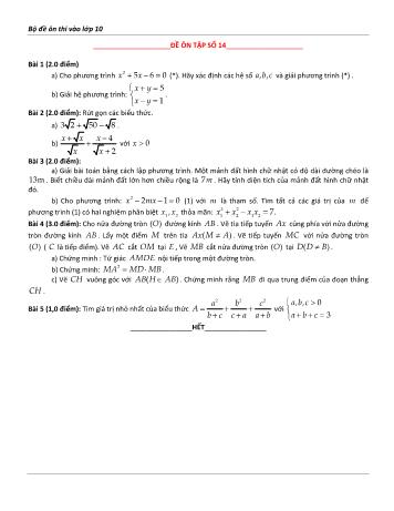 Đề ôn thi vào Lớp 10 môn Toán - Đề số 14 - Năm học 2023-2024 (Có lời giải chi tiết)