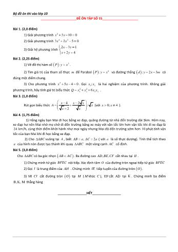 Đề ôn thi vào Lớp 10 môn Toán - Đề số 15 - Năm học 2023-2024 (Có lời giải chi tiết)