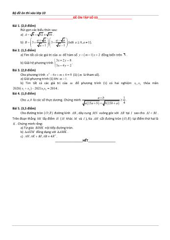 Đề ôn thi vào Lớp 10 môn Toán - Đề số 3 - Năm học 2023-2024 (Có lời giải chi tiết)
