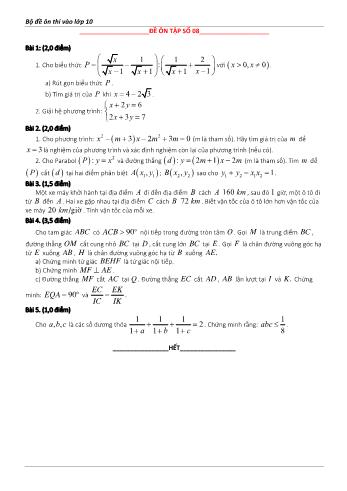 Đề ôn thi vào Lớp 10 môn Toán - Đề số 8 - Năm học 2023-2024 (Có lời giải chi tiết)