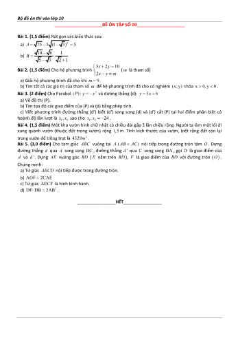 Đề ôn thi vào Lớp 10 môn Toán - Đề số 9 - Năm học 2023-2024 (Có lời giải chi tiết)