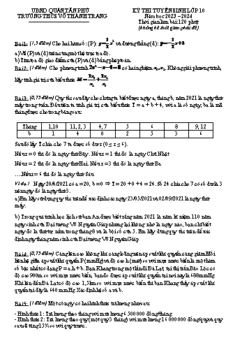 Kỳ thi thử tuyển sinh vào Lớp 10 môn Toán - Năm học 2023-2024 - Trường THCS Võ Thành Trang (Có đáp án)