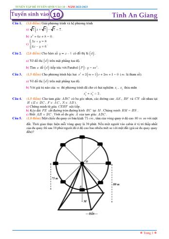 Bộ đề thi vào Lớp 10 các tỉnh môn Toán - Năm học 2022-2023 (Có đáp án)