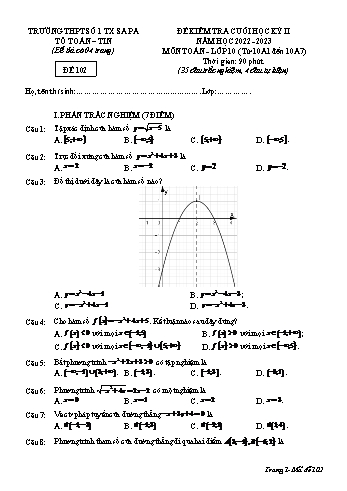 Đề kiểm tra cuối học kì 2 Toán Lớp 10 - Đề 102 - Năm học 2022-2023 - Trường THPT số 1 Thị xã Sa Pa