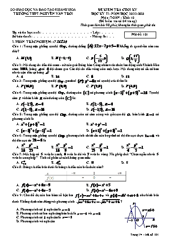 Đề kiểm tra cuối kì 2 Toán Lớp 10 - Mã đề 101 - Năm học 2022-2023 - Trường THPT Nguyễn Văn Trỗi