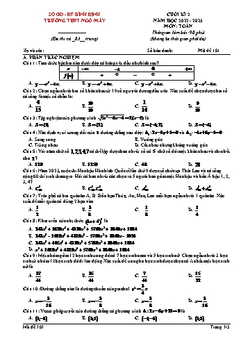 Đề kiểm tra cuối kì 2 Toán Lớp 10 - Mã đề 101 - Năm học 2022-2023 - Trường THPT Ngô Mây (Có đáp án)
