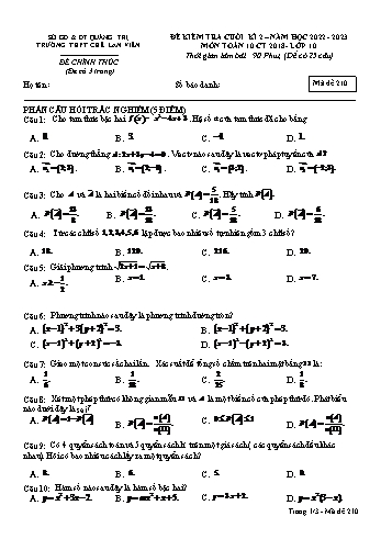 Đề kiểm tra cuối kì 2 Toán Lớp 10 - Mã đề 210 - Năm học 2022-2023 - Trường THPT Chế Lan Viên (Có đáp án)