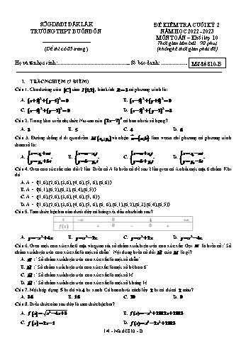 Đề kiểm tra cuối kì 2 Toán Lớp 10 - Mã đề 810.B - Năm học 2022-2023 - Trường THPT Buôn Đôn (Có đáp án)