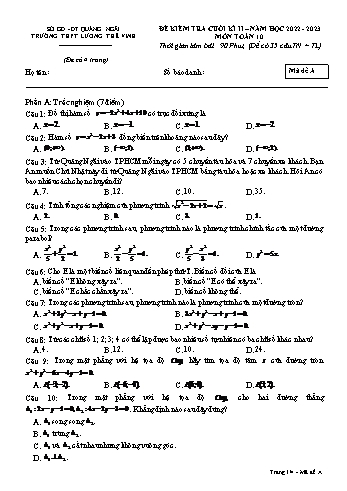 Đề kiểm tra cuối kì 2 Toán Lớp 10 - Mã đề A - Năm học 2022-2023 - Trường THPT Lương Thế Vinh