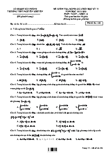 Đề kiểm tra, đánh giá cuối học kì 2 Toán Lớp 10 - Mã đề 102 - Năm học 2022-2023 - Trường THPT Nguyễn Khuyến (Có đáp án)