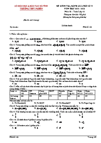 Đề kiểm tra, đánh giá cuối kì 2 Toán Lớp 10 - Mã đề 101 - Năm học 2022-2023 - Trường THPT Nghèn