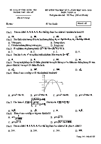 Đề kiểm tra học kì 2 Toán Lớp 10 - Mã đề 187 - Năm học 2022-2023 - Trường THPT Yên Mỹ