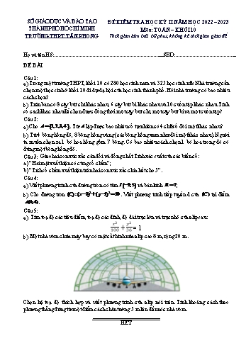 Đề kiểm tra học kì 2 Toán Lớp 10 - Năm học 2022-2023 - Trường THPT Tân Phong (Có đáp án)