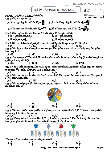 Đề ôn tập học kì 2 Toán Lớp 10 - Năm học 2022-2023 - Trường THPT Long Thạnh